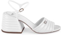 Quilted Leather Block-Heel Sandals - White - Size 8.5