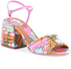 Floral-Print Block-Heel Sandals - Size 7.5