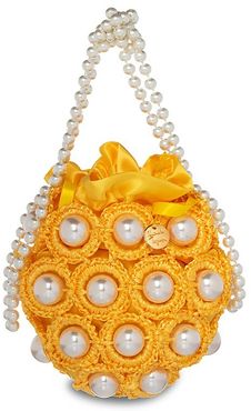 Mini Hana Faux Pearl Woven Top Handle Bag - Yellow