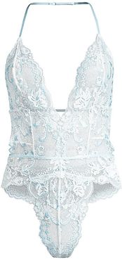 When I Fall In Love Lace Teddy - Pale Blue - Size XL
