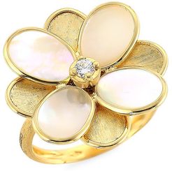 Petali 18K Yellow Gold, Mother-Of-Pearl & Diamond Small Flower Ring - Gold - Size 7