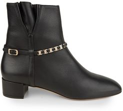 Tino Embellished Leather Ankle Boots - Nero - Size 9.5