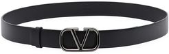 Leather Buckle Belt - Black Gunmetal - Size 46