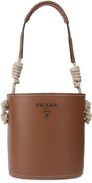 City Leather Bucket Bag with Rope Detail - Cognac