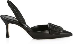 Maysli Leather Buckle Slingback Pumps - Black - Size 5.5