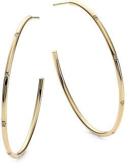 Large 14K Yellow Gold & Diamond Hoop Earrings - Gold