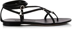 Louise Flat Leather Sandals - Black - Size 10