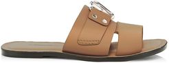 Alix Flat Leather Sandals - Cognac - Size 10.5