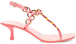 Caitlyn Ring-Embellished Leather Thong Sandals - Rose - Size 10