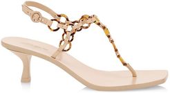 Caitlyn Ring-Embellished Leather Thong Sandals - Sand - Size 5