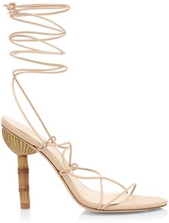 Soleil Ankle-Wrap Leather Sandals - Sand - Size 10.5