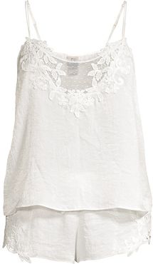 Magnolia 2-Piece Shimmer Satin Camisole & Shorts Set - Ivory - Size XL