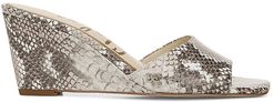 Tesma Snakeskin-Embossed Leather Wedge Mules - Truffle - Size 9