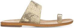 Maxy Snakeskin-Embossed Leather Toe-Loop Sandals - Wheat Multi - Size 8.5