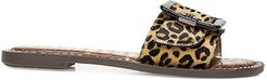 Granada Flat Leopard-Print Calf Hair Sandals - Nude - Size 8.5