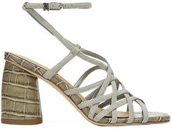 Daffodil Ankle-Wrap Croc-Embossed Leather Sandals - Green - Size 9.5