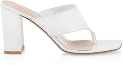 Leather Block Heel Thong Sandals - White - Size 7.5