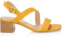 Leather Block-Heel Sandals - Ginger - Size 9.5