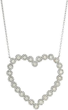Black Rhodium-Plated Silver & Diamond Cluster Open Heart Pendant Necklace - Black