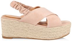 Garden Slingback Suede Platform Espadrille Wedges - Blush - Size 7