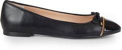 Gabby Chain-Trimmed Leather Ballet Flats - Black - Size 9