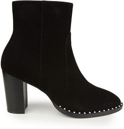 Kailee Faux Pearl-Embellished Suede Ankle Boots - Black - Size 10.5