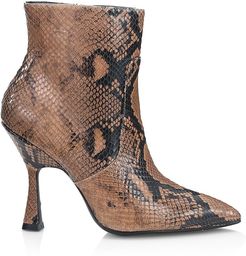 Melena Snakeskin-Embossed Leather Ankle Boots - Camel - Size 8.5