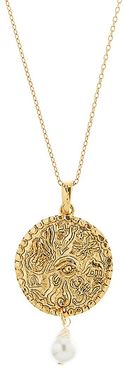 24K Goldplated Coin & Faux Baroque Pearl Pendant Necklace - Gold