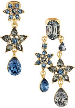 Swarovski Crystal Flower Mismatched Clip-On Drop Earrings - Denim Blue
