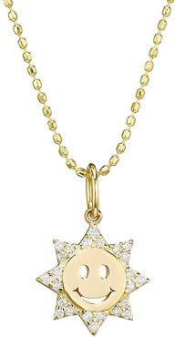 14K Yellow Gold & Diamond Happy Face Sun Charm Necklace - Gold