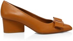 Viva Bow Leather Pumps - Brown - Size 9.5