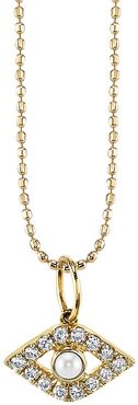 14K Yellow Gold, Diamond & Pearl Evil Eye Pendant Necklace - Gold