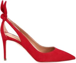 Bow Tie Cutout Suede Pumps - Lipstick - Size 6