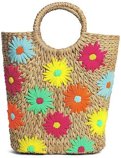 Susan Floral-Embroidered Basket Bucket Tote