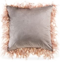 Rica Feather Trim Velvet Pillow - Beige