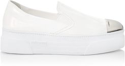 Cap-Toe Metallic Platform Slip-On Sneakers - Bianco - Size 5.5