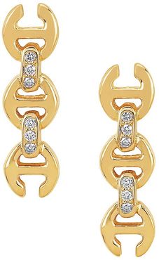 Tri-Link 18K Yellow Gold & Diamond Stud Earrings - Gold