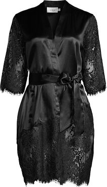 Blaise Silk Lace Robe - Black - Size Medium
