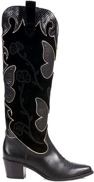 Shelby Butterfly Knee-High Leather Cowboy Boots - Black - Size 10