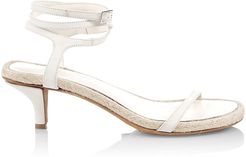 Yasmine Ankle-Strap Leather Espadrille Sandals - White - Size 10