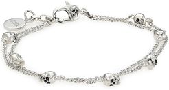 Silvertone Skull Station Double Chain Bracelet - Silver