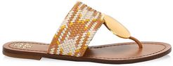 Patos Disk-Embellished Woven Leather Thong Sandals - Woven Neutral - Size 5.5