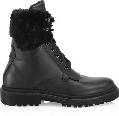 Patty Faux Shearling-Trimmed Leather Hiking Boots - Black - Size 10