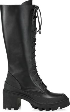 C Lug-Sole Tall Leather Boots - Black - Size 10