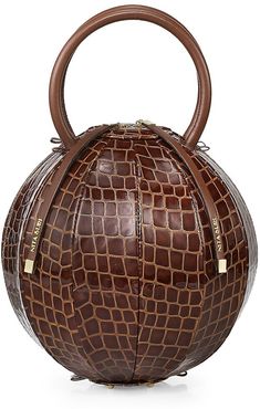 Pilo Croc-Embossed Leather Cage Top Handle Bag - Brown