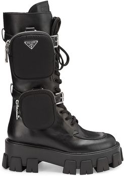Lug-Sole Tall Leather Combat Boots - Nero - Size 11