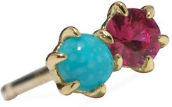 Duo 14K Turquoise & Ruby Single Stud Earring