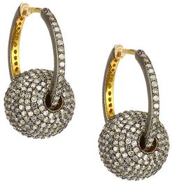 Black Rhodium-Plated & Diamond Sphere Charm Hoop Earrings - Silver