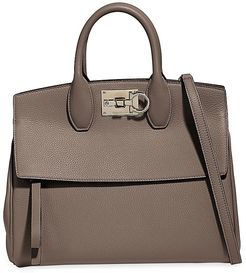 Medium Studio Leather Top Handle Bag - Caraway