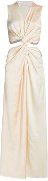 Sleeveless Twist Satin Gown - Nude Ivory - Size 6